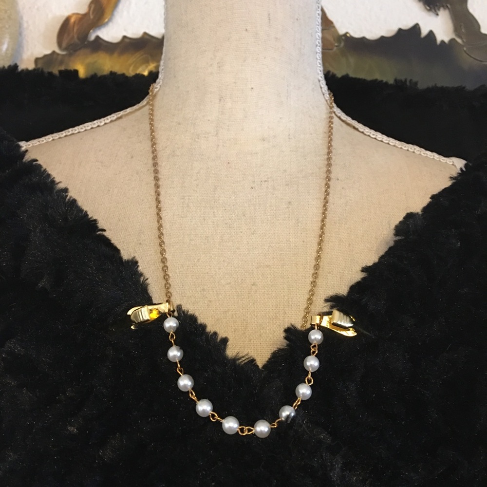 Vintage gold tone pearl chain sweater clips